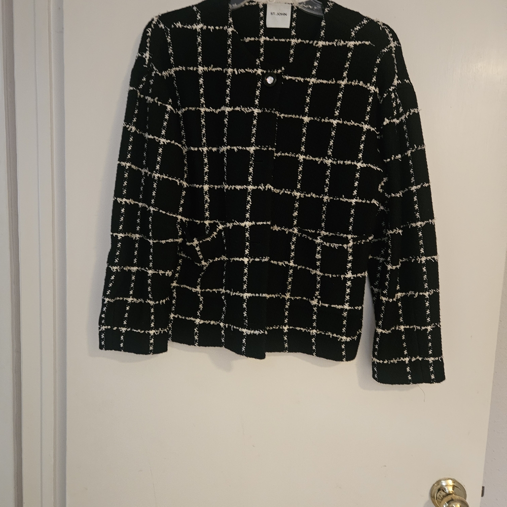 St. John Collection Black and Cream Checkered Blazer